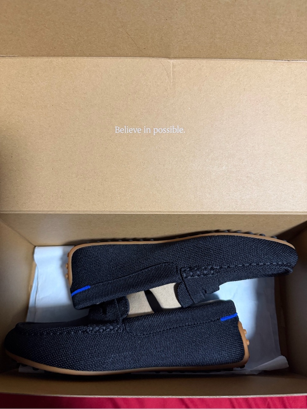 Rothy's Black Knit Women's Flats with Tan Sole and Blue Accent